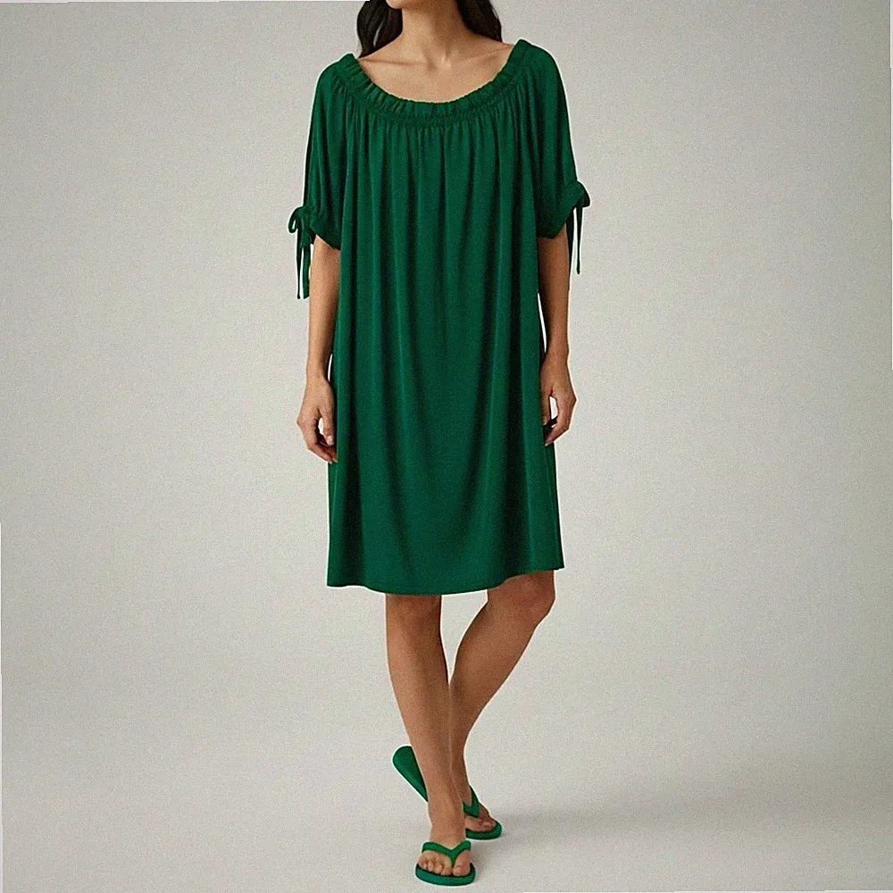 Kleid Grün Kurz 36 38 40 Carmen Ausschnitt Tunika Tunikakleid