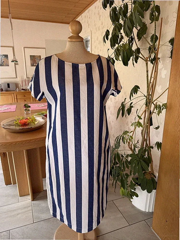 Kleid Guglielminotti Milano Marine Leinen Seide BW blau weiß ital. 44 = 38/40