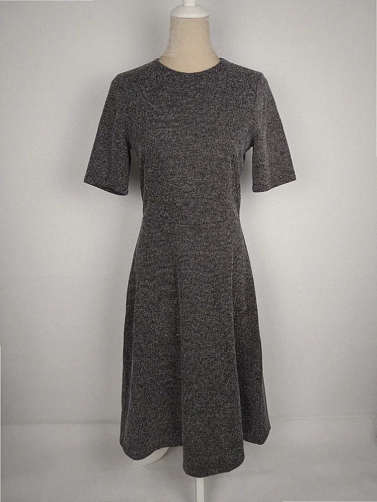 Kleid H&M Gr. M 38 (S/36) grau Muster elegant midi A-Linie basic business dress