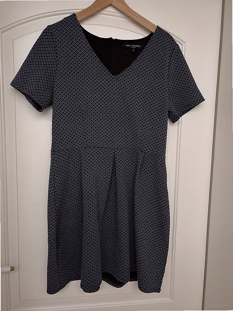 Kleid Halbarm 💠 Rautenmuster Größe L Blau/ Schwarz