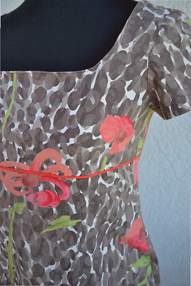 Kleid Handarb. Baumwollstretch Braun Weiß Rot Grün 38 Etuikleid Sommerkleid