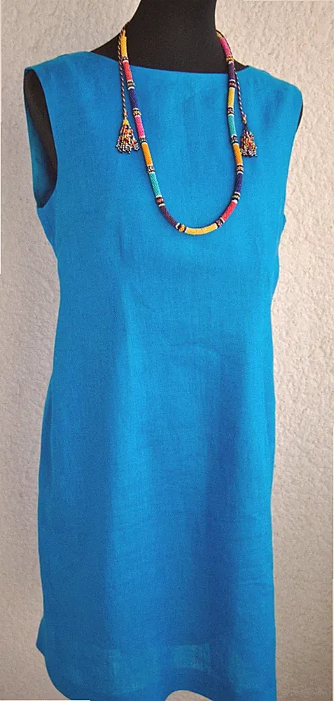 Kleid Handarbeit neu edles, feines Leinen Türkisblau 40-42 Etuikleid Sommerkleid
