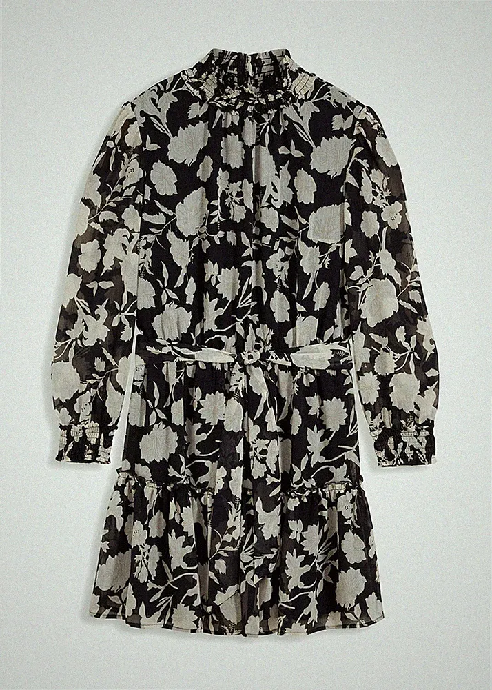 Kleid in A-Linie Gr. 38 Schwarz Wollweiß Geblümt Freizeitkleid Sommerkleid Neu*