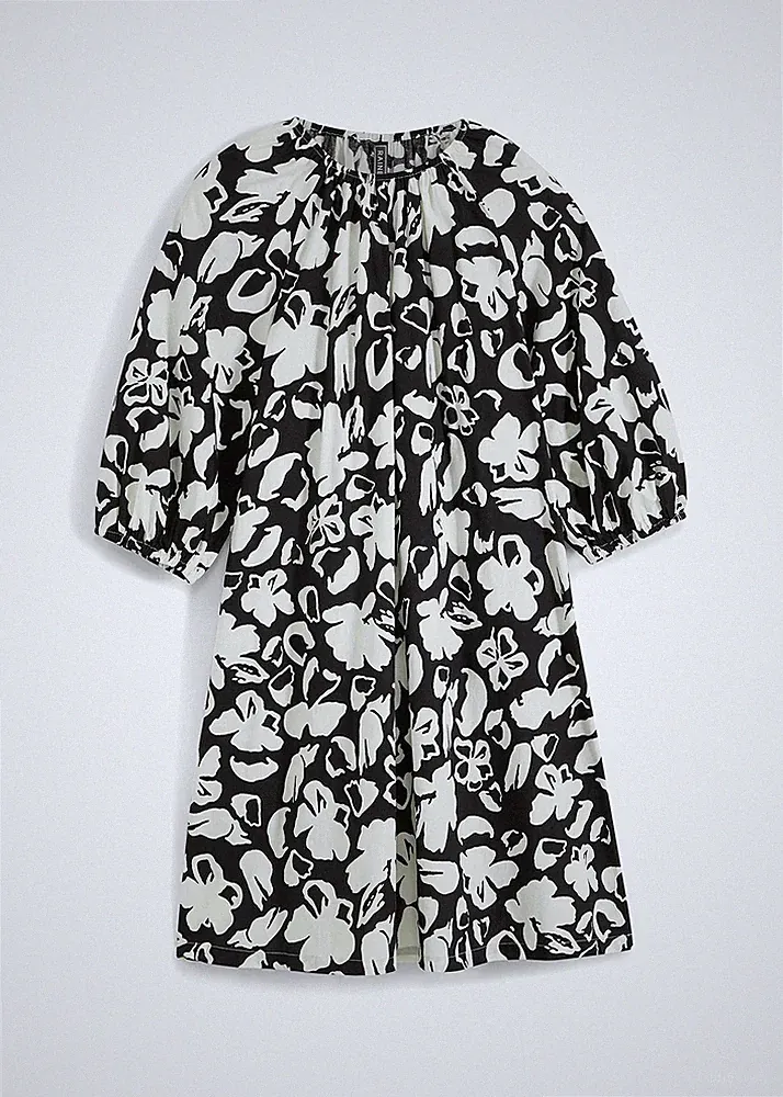 Kleid in A-Linie Gr. 42 Schwarz Wollweiß Mini-Dress 3/4 Arm Casualkleid Neu*