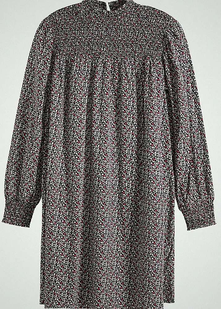 Kleid in A-Linie mit Stehkragen Gr. 38 Schwarz Damen Langarm Mini-Dress Neu*