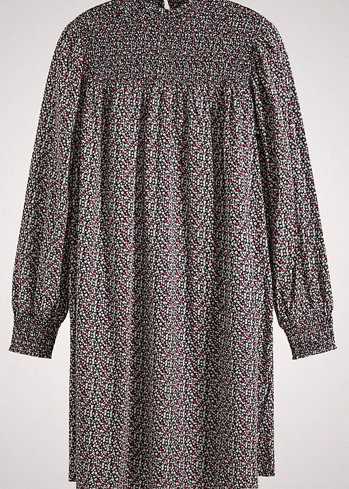 Kleid in A-Linie mit Stehkragen Gr. 44 Schwarz Damen Langarm Mini-Dress Neu*