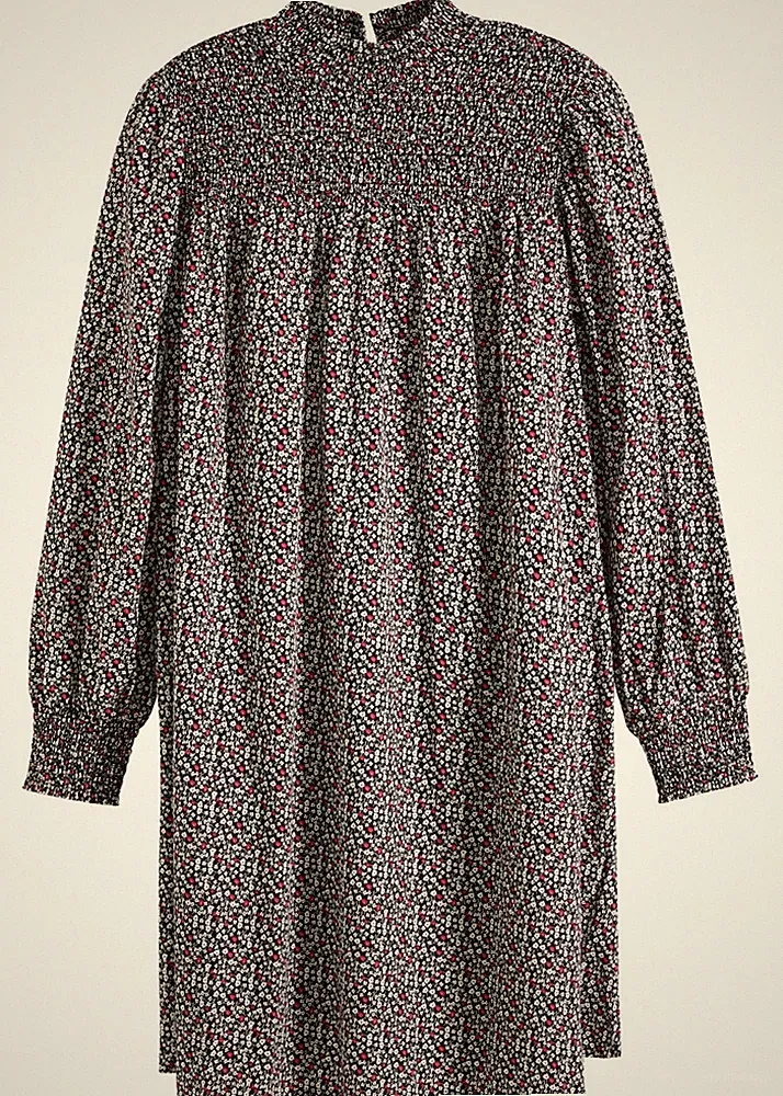 Kleid in A-Linie mit Stehkragen Gr. 46 Schwarz Damen Langarm Mini-Dress Neu*