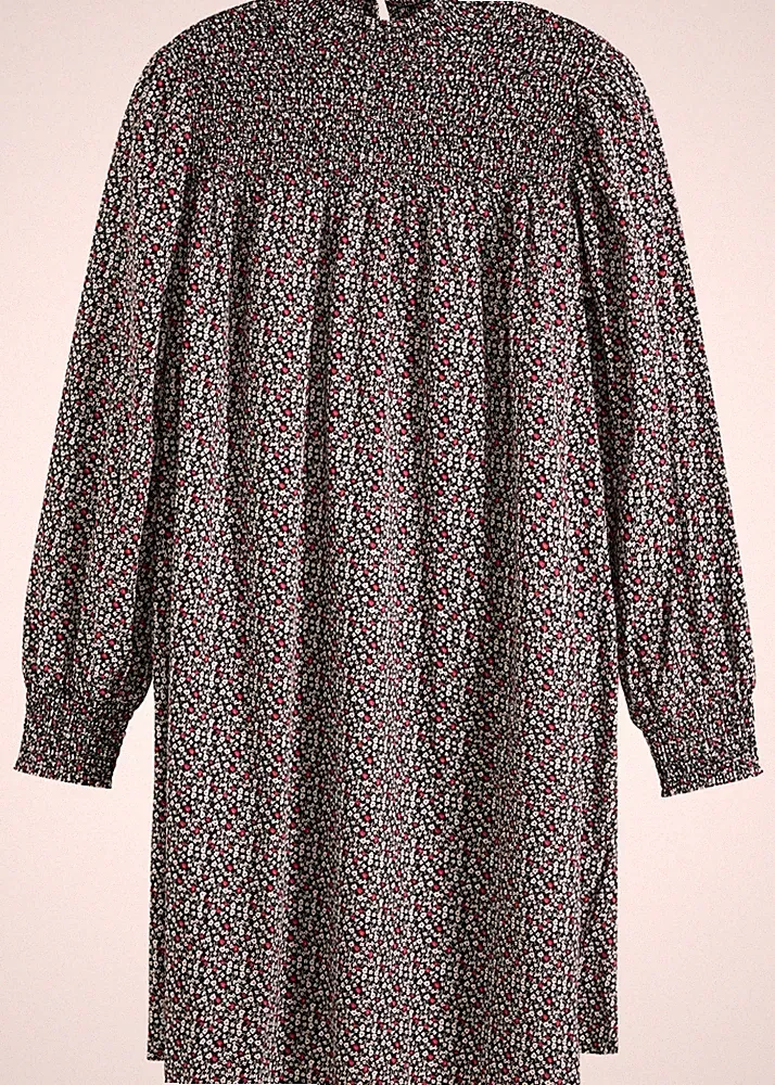 Kleid in A-Linie mit Stehkragen Gr. 48 Schwarz Damen Langarm Mini-Dress Neu*