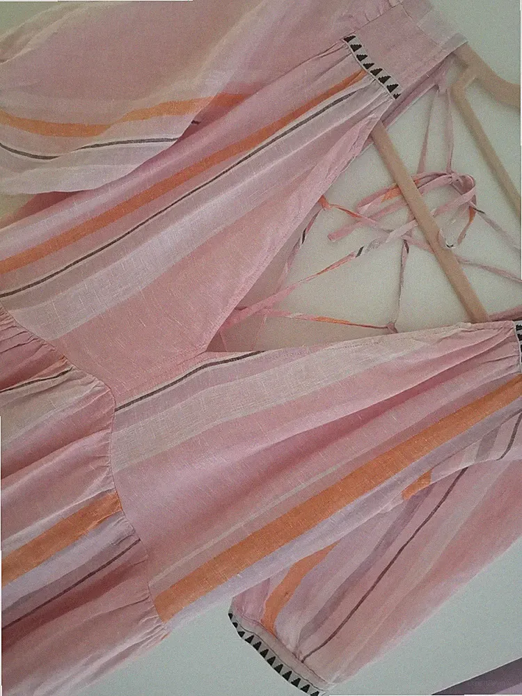 Kleid in Leinen Hellrosa Gr. 40 Halbarm Leinen A-Linie Made in Italy NEU