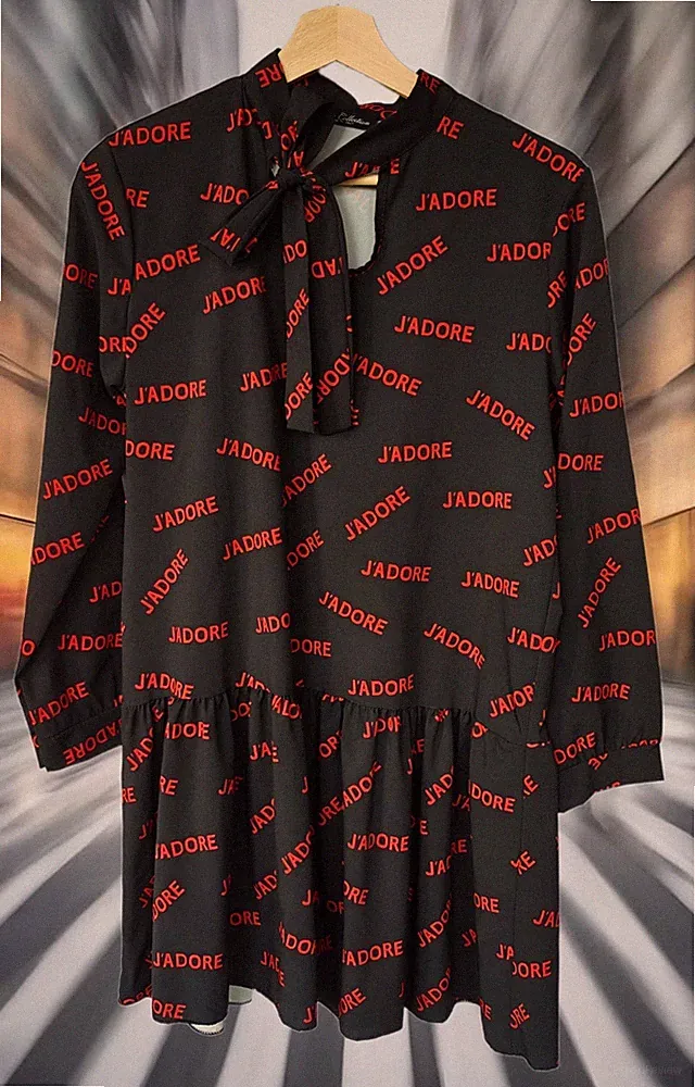 🔝 Kleid J'ADORE (ich liebe es) festlich Schwarz Rot Knielang Party Geburtstag