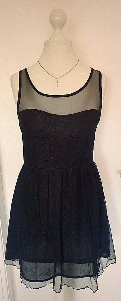 Kleid Jennyfer schwarz Glitzer festlich Größe S A- Linie knielang Tüll Netz