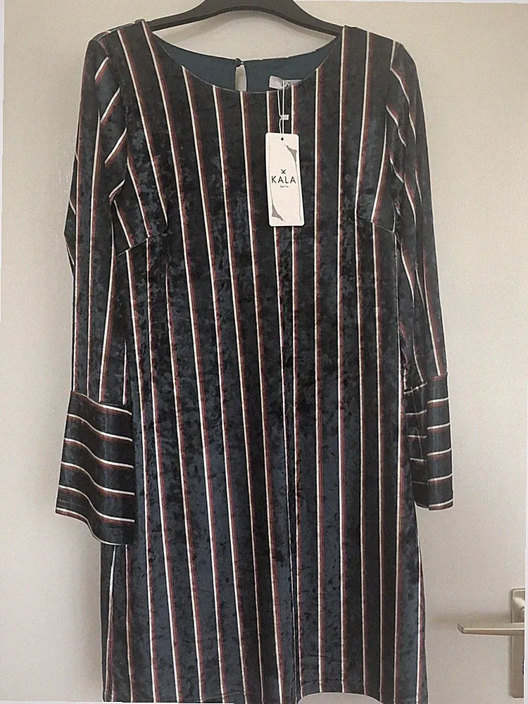 Kleid Kala Berlin XS 34/36 petrol Panne-Samt gestreift Neu m. Etikett!