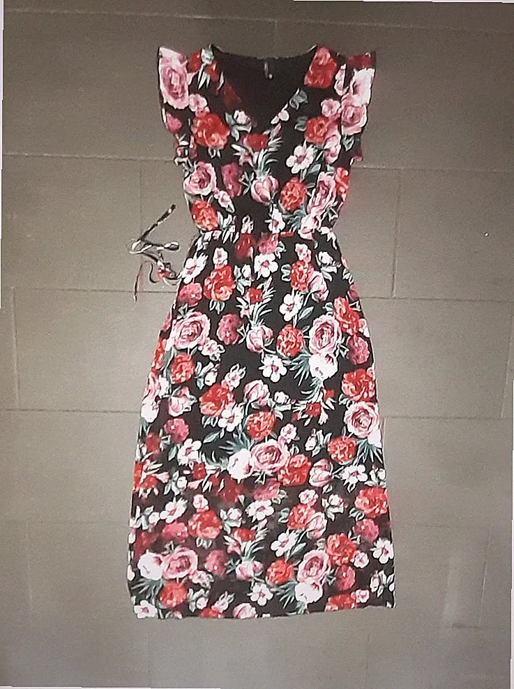 Kleid - knöchellanges Sommerkleid schwarz mit weißen Blumen - S - 140 cm