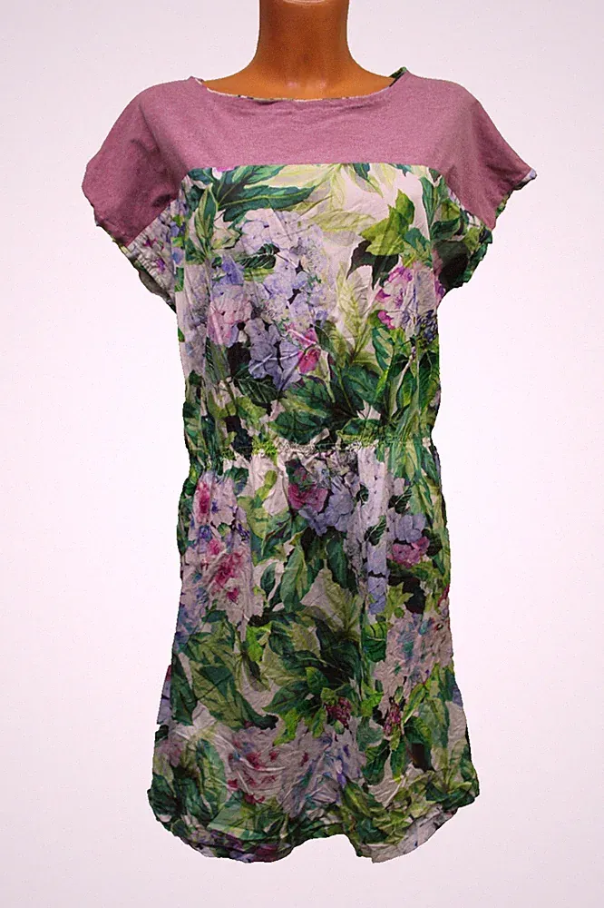 Kleid L 42 Midikleid Baumwollkleid knielang Blumen kurzarm Sommerkleid A-Linie