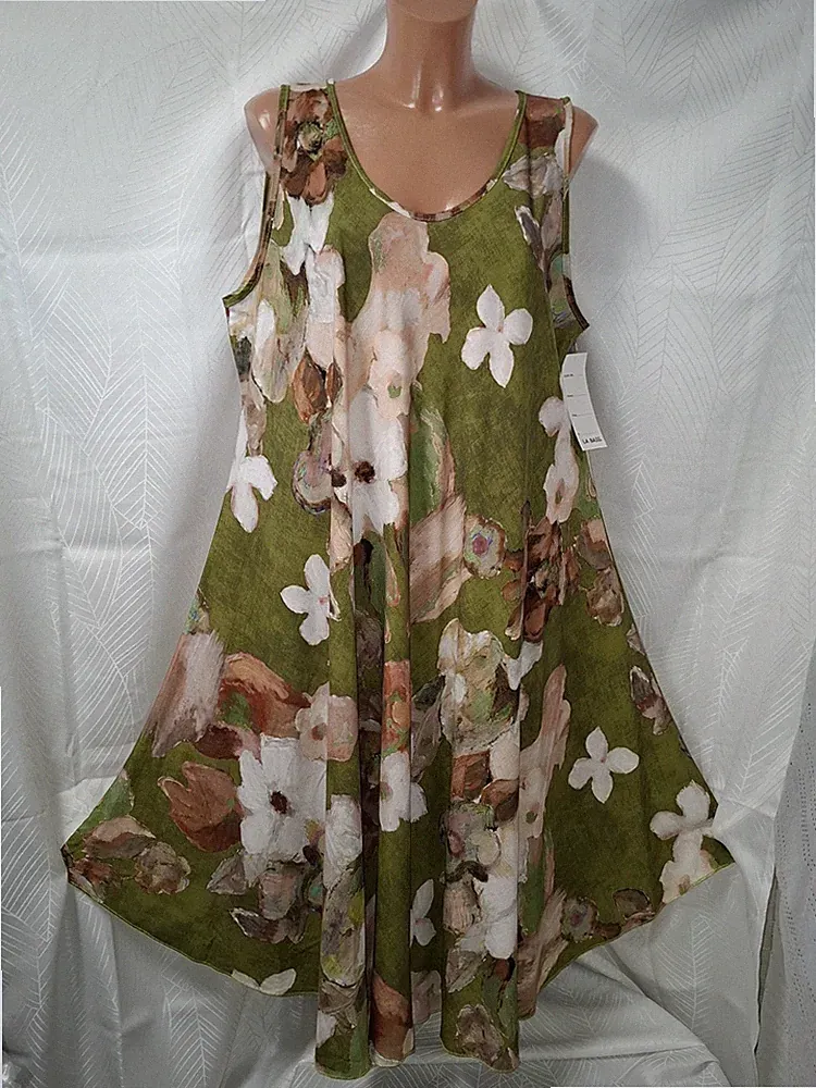 Kleid LABASS ca 46 48 50 52 Grün große Blumen luftiges Sommerkleid 115cm