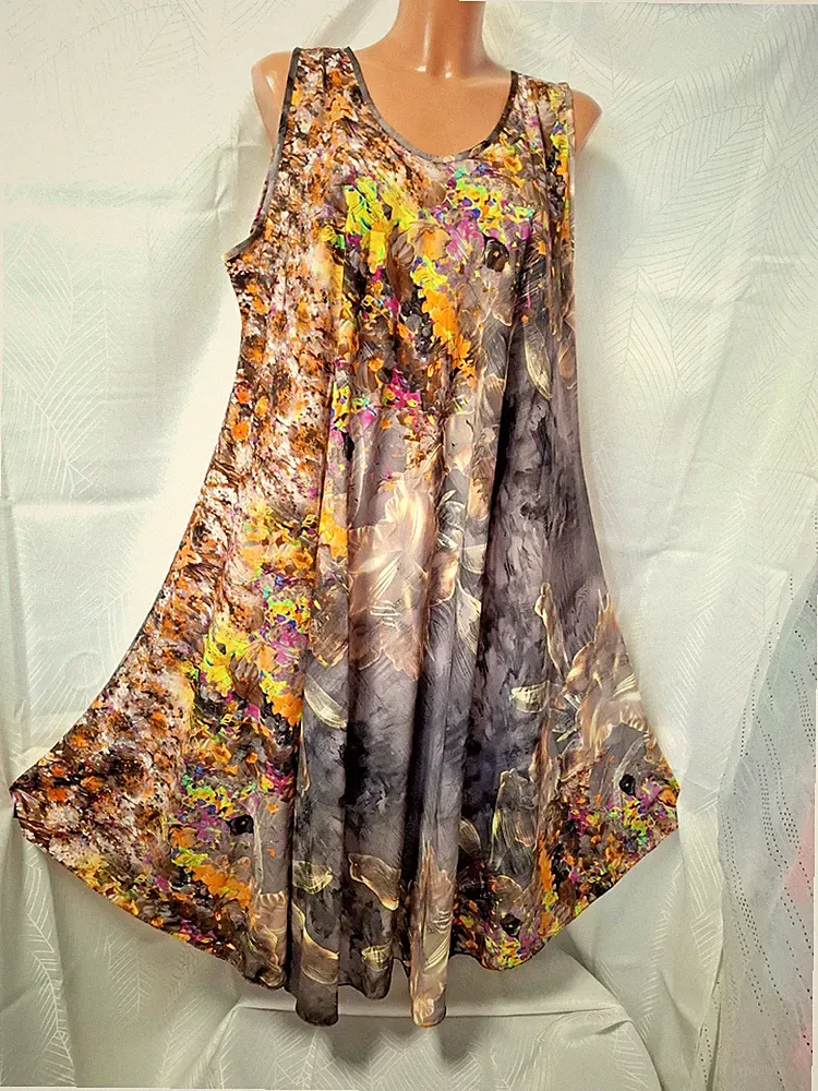 Kleid LABASS ca 46 48 50 52 schlamm schwarz Blumen luftiges Sommerkleid 115cm