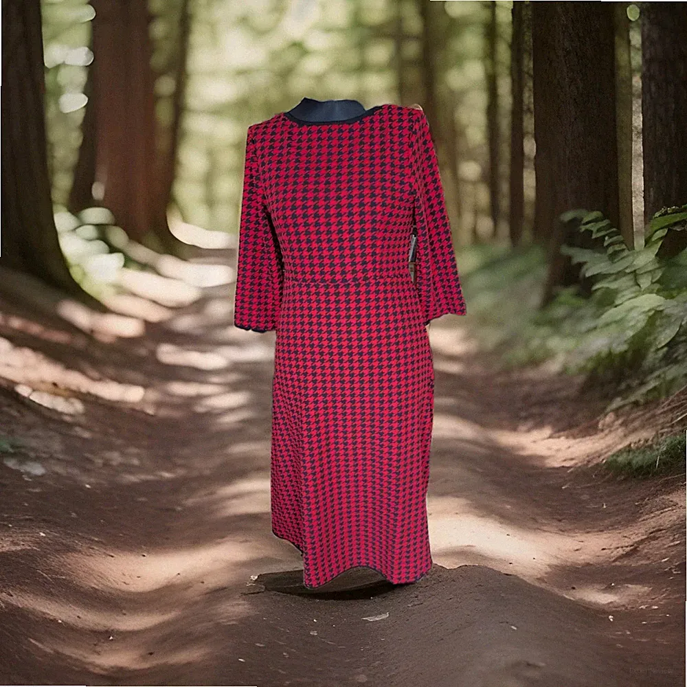 Kleid..Midikleid..L (38/40)..Damen..hohe Taille..A Linie..schwarz/rot.. 3/4 Arm