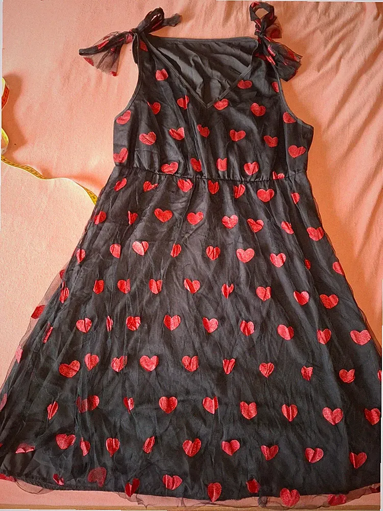 Kleid Midikleid Swing Dress A-Form Herzen Glitzer Softtüll Gr 42 44 ev 46