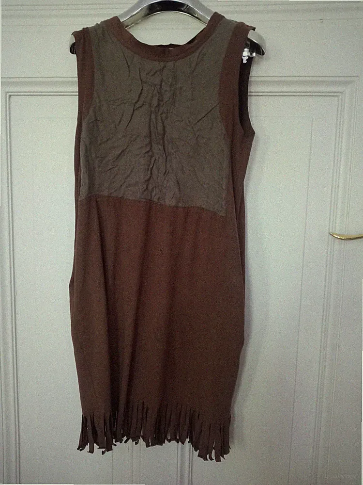 Kleid mit Fransen S Seide braun