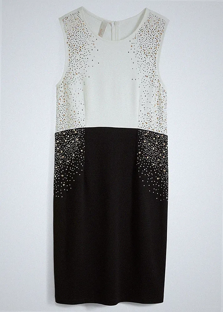 Kleid mit Nieten Gr. 40/42 Schwarz Weiß Damenkleid Mini Etuikleid Dress Neu