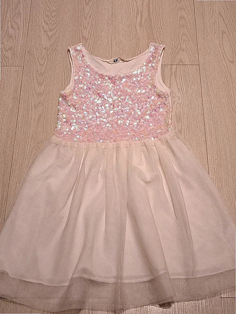 Kleid mit Pailletten Weiß Gr.122/128