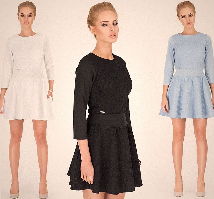 Kleid mit Struktur elegant A-Form3/4 Arm Minikleid, Gr. S M 36 38, M204