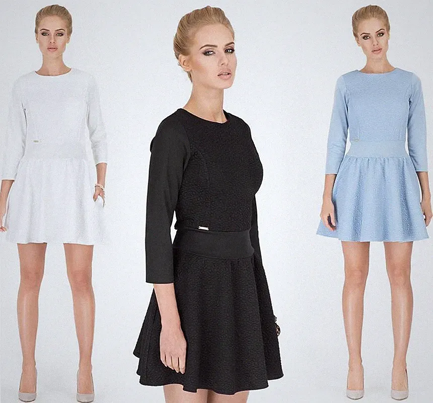 Kleid mit Struktur elegant A-Form3/4 Arm Minikleid, Gr. S M 36 38, M204