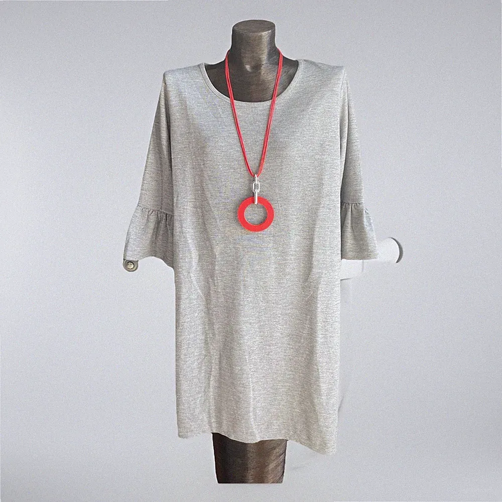 Kleid Neu Jersey Grau Ärmel Mit Rüsche Gr.44/46