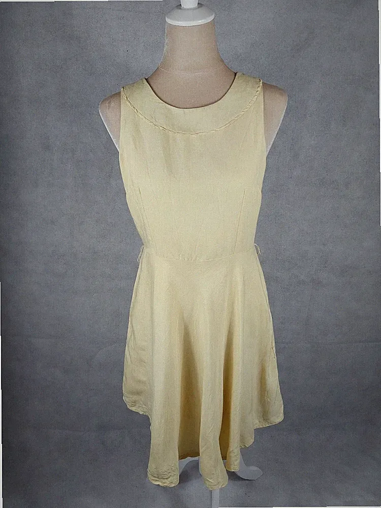 Kleid Oasis Gr. 12 38 M (S/36) gelb Leinen Viskose A-Linie Party dress basic