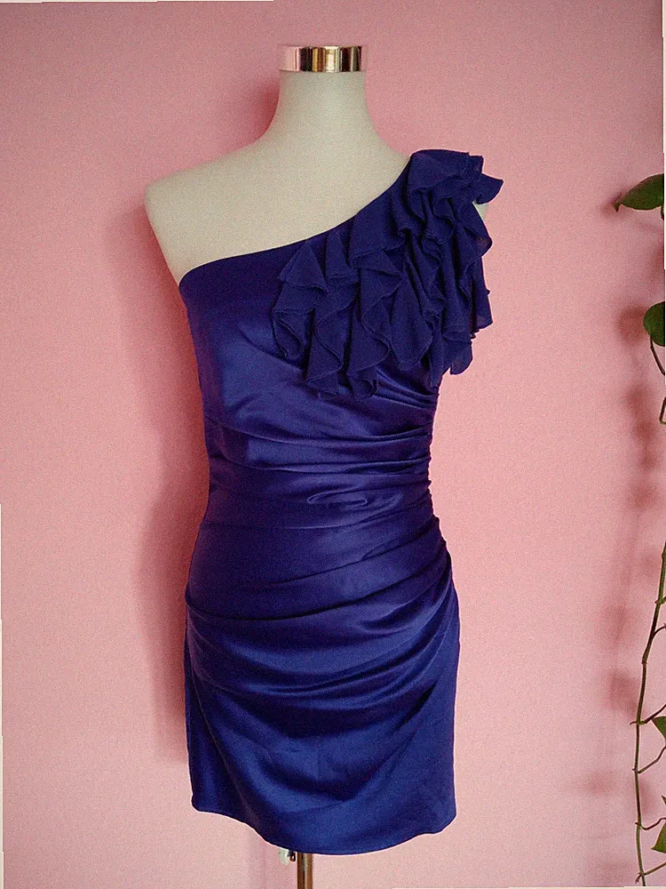 Kleid, One-Shoulder, Violett, Dunkelblau, Glänzend, Feier, Hochzeit, Gr. 36 (B2)
