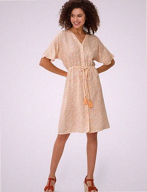 Kleid orange 46 Damen Heine A-Linien-Kleid Bindeband apricot-ecru 2.6407