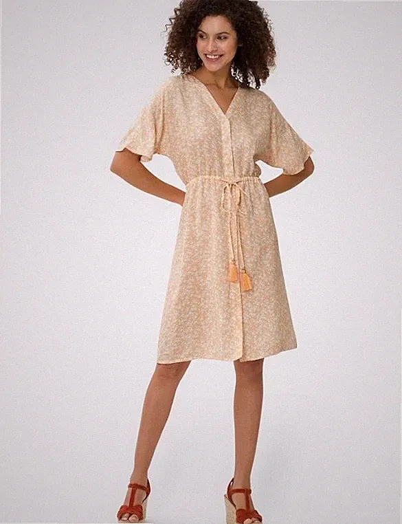 Kleid orange 48 Damen Heine A-Linien-Kleid Bindeband apricot-e 2.6330