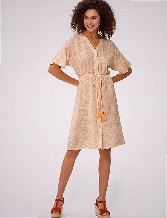 Kleid orange 48 heine Damen A-Linien-Kleid Bindeband apricot UVP 49,99€ 1.1255