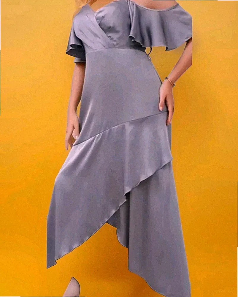 Kleid Party Gr.1XL-44 Curve Vokuhila Satin Brautjungfer Ball Ungetragen Abiball