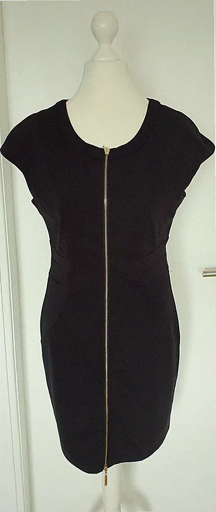 Kleid Prodotto schwarz Reißverschluss durchgehend goldfarben Größe L wadenlang