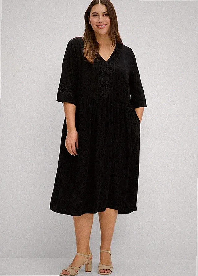 Kleid schwarz 40 Sheego Damen A-Linien-Kleid mit Häkelspitze - 2.6563