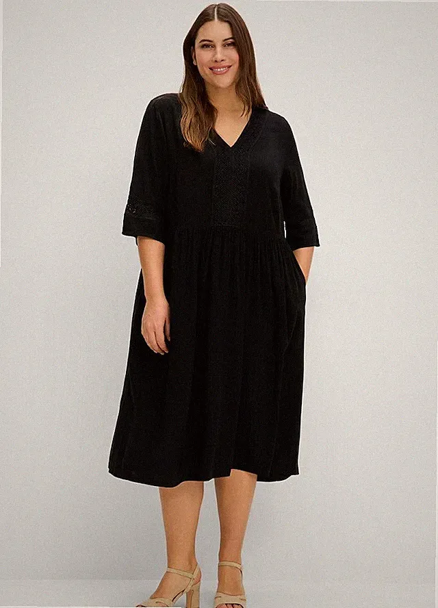 Kleid schwarz 44 Sheego Damen A-Linien-Kleid mit Häkelspitze - 9.9706