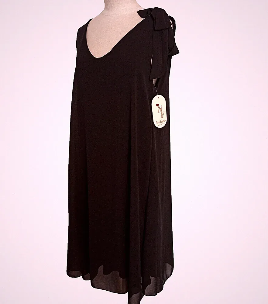 Kleid Schwarz Damen Elegant 💙 Chiffon Optik Schleife W259F Gr. 36,38,S