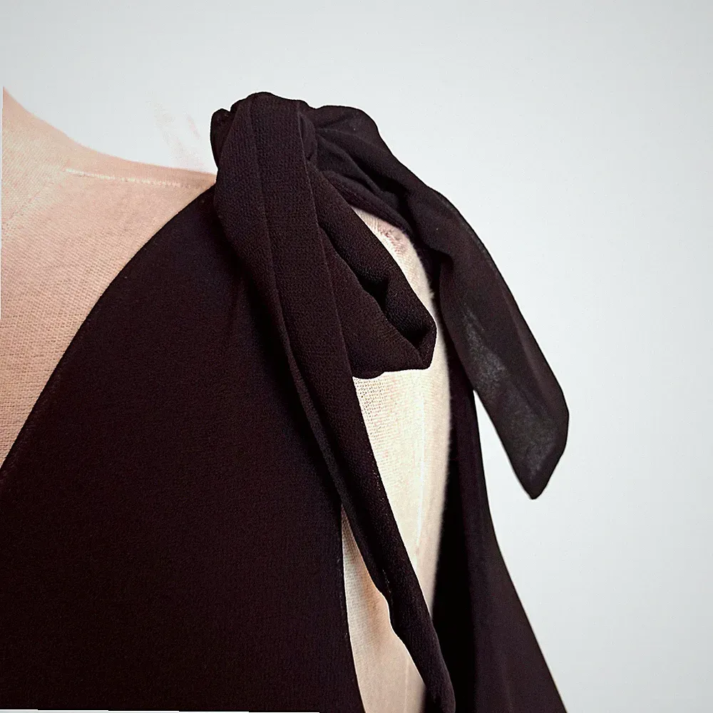 Kleid Schwarz Damen Elegant 💙 Chiffon Optik Schleife W259F Größe 36,38,S