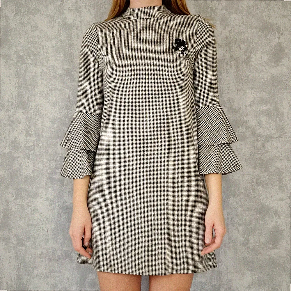 Kleid Sfera 36 S Shiftkleid Grau Viskose Flatterärmel Schlagärmel Kurz A-Linie