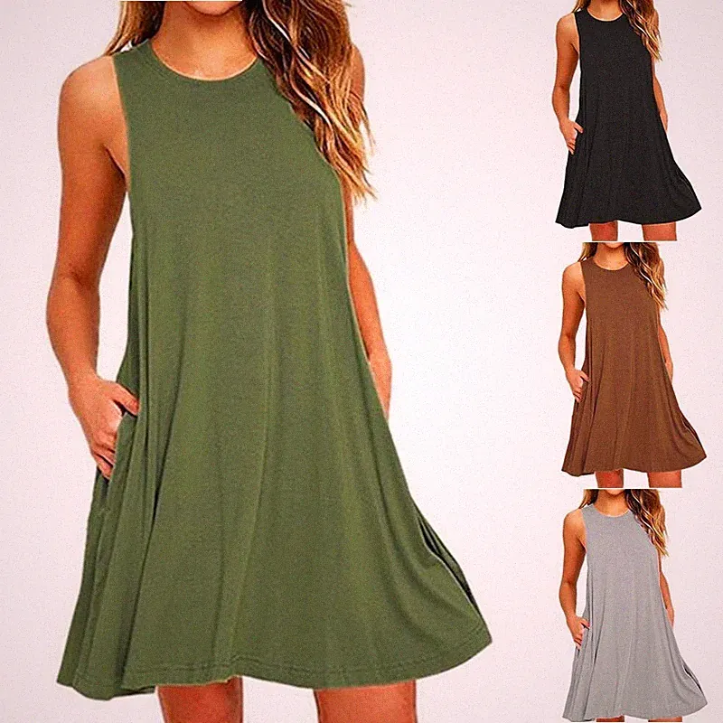 Kleid Sommer Sommerkleid A-Linie Strand für freizeit Rundhals Mode grau locker