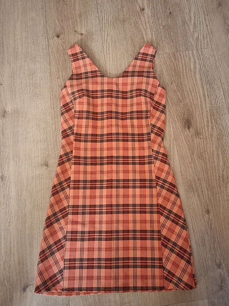 Kleid Sommerkleid kariert Orange Etuikleid Buissnesskleid Taufe Sommerkleid Gr S