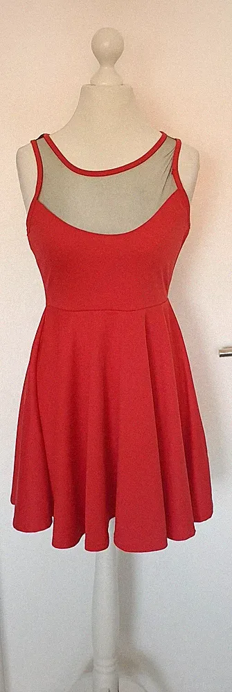 Kleid Stoffkleid rot Netz schwarz transparent Größe S A-Linie knielang