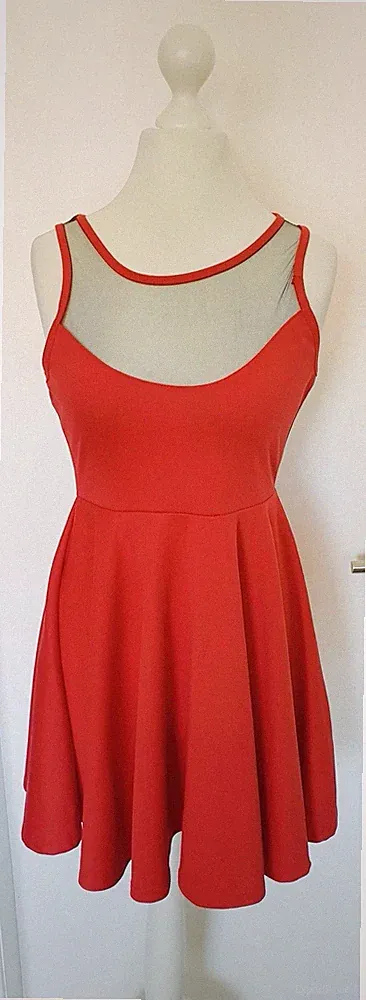 Kleid Stoffkleid rot Netz schwarz transparent Größe S A-Linie knielang