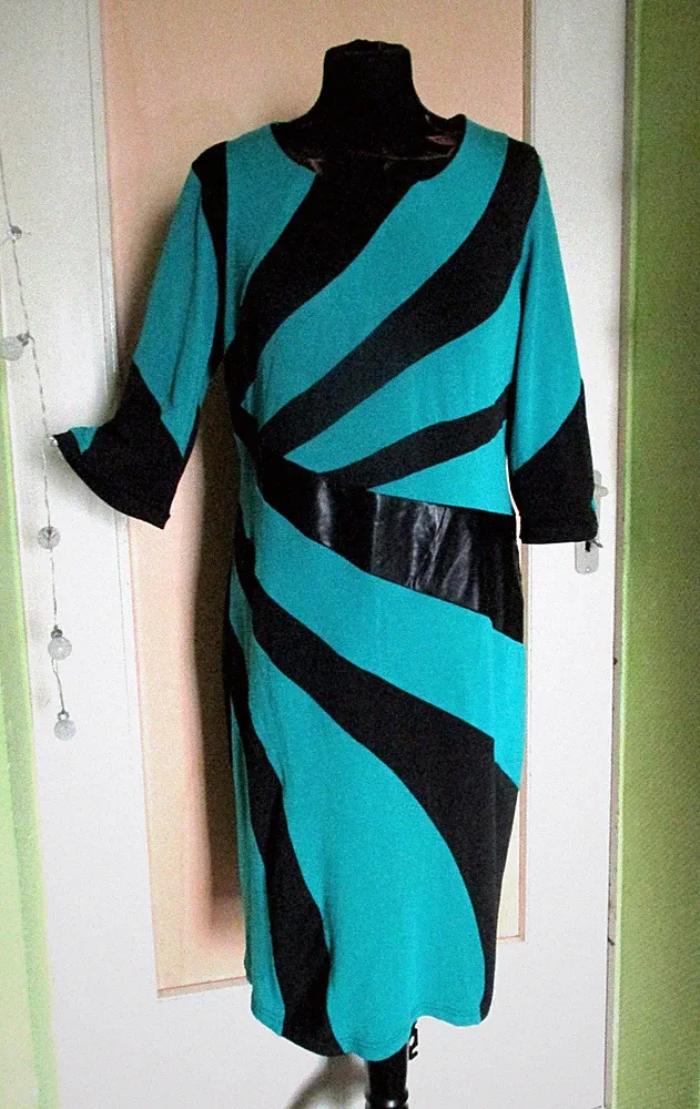 Kleid Stretchkleid Gr. 38 40 schwarz-türkisgrün M L Etuikleid