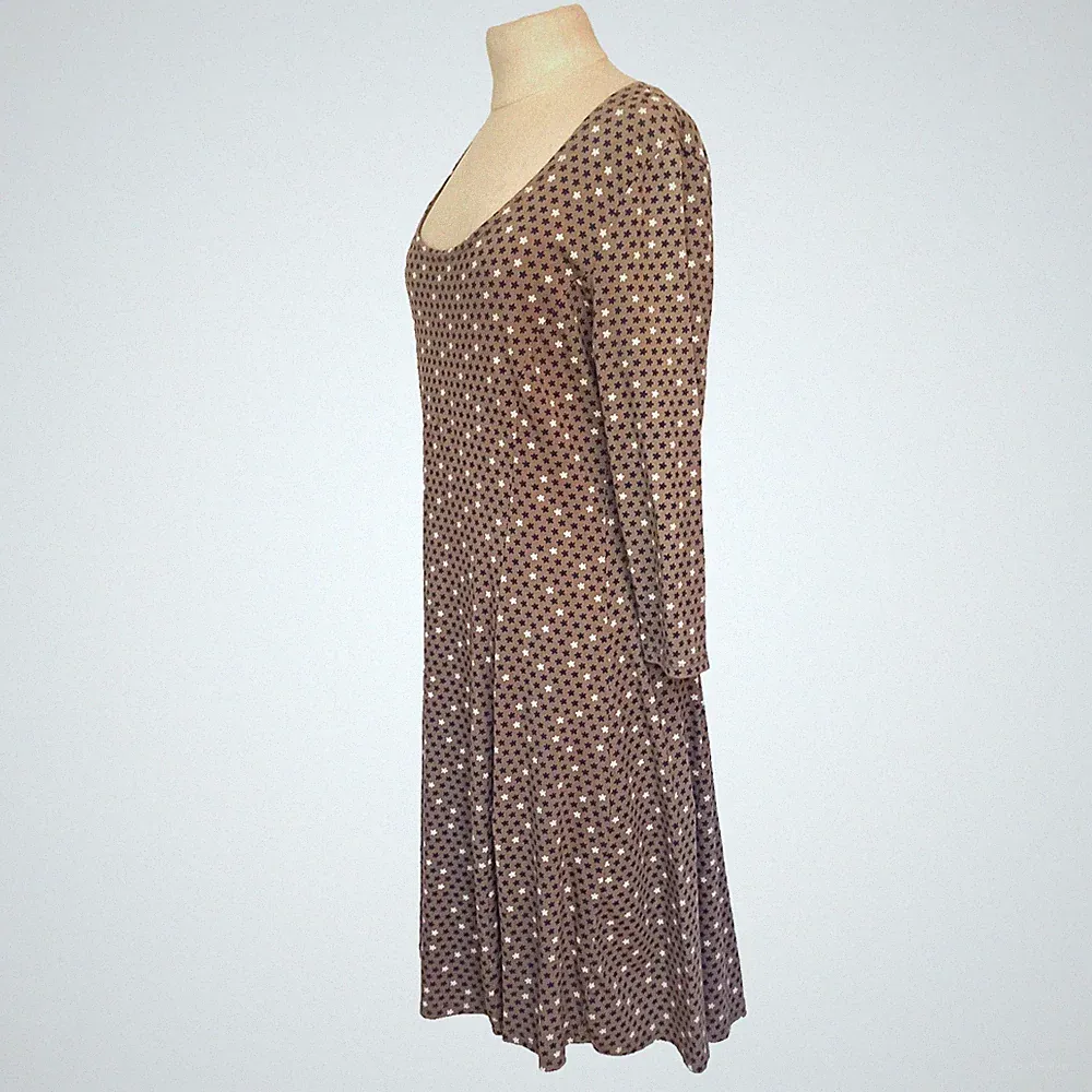 Kleid Taupe 💙 Stretch Damen Blau Weiß Sterne S429C Größe -L- passt 40,42,M