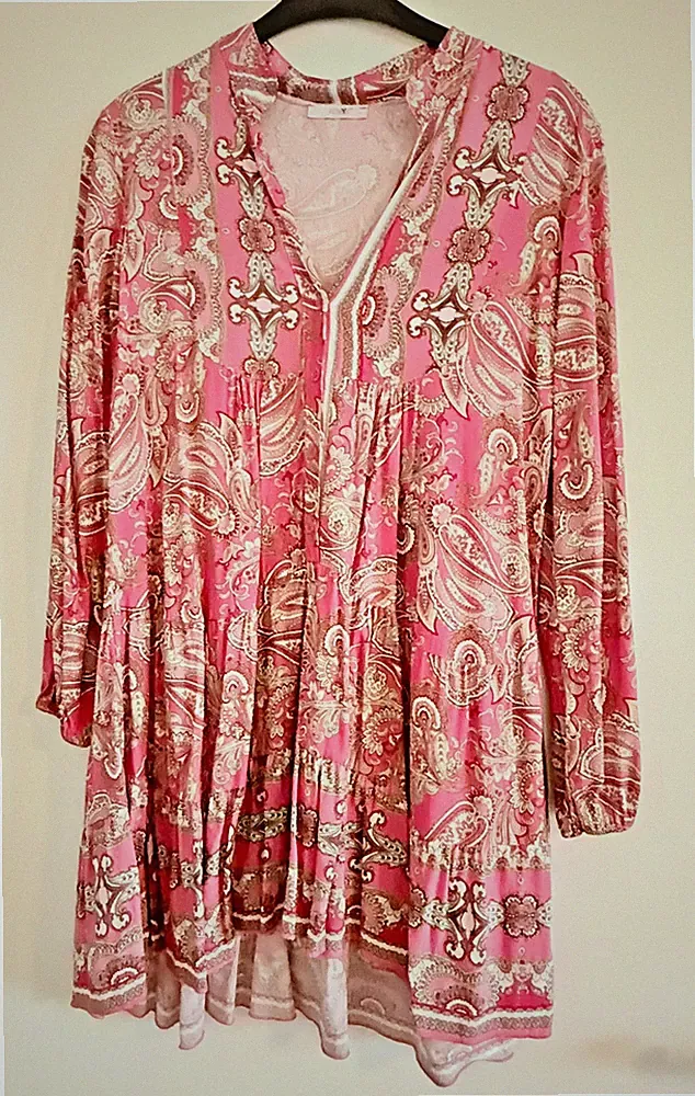 Kleid/Tunika HAILYS Gr. S Pink Langarm A-Linie Volant V-Ausschnitt Knopfleiste