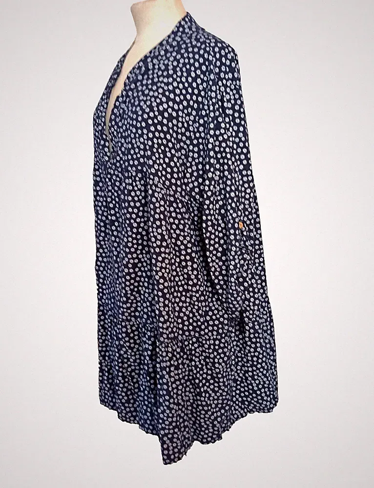 Kleid Tunika Italy 💙 Damen Weiter Schnitt in Blau mit Blumen S312C Gr. M,40,42