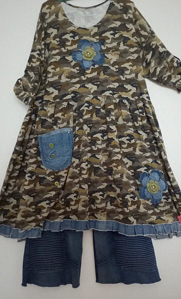 Kleid -Tunika Stufig A-LINIE Lagenlook Einzelstück Upcycling Boho Jeans