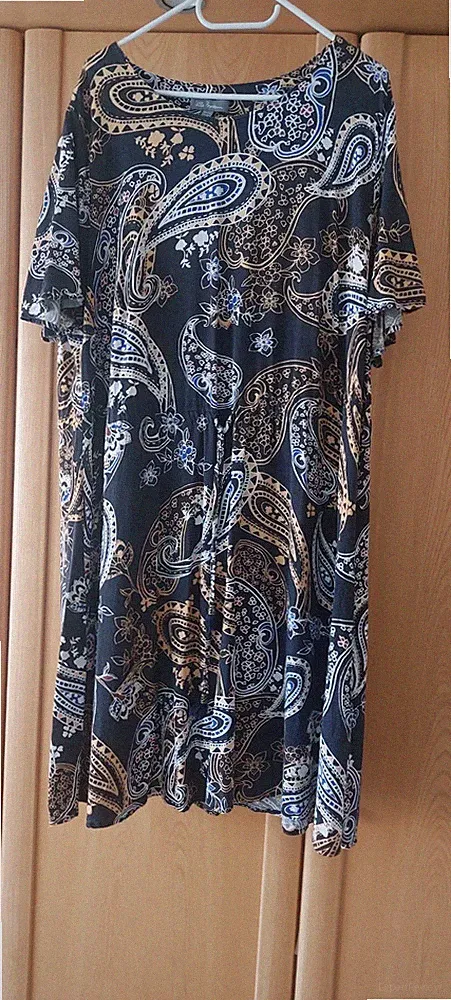 Kleid , Ulla Popken, 50/52, Schwarz Mehrfarbig, Knielang